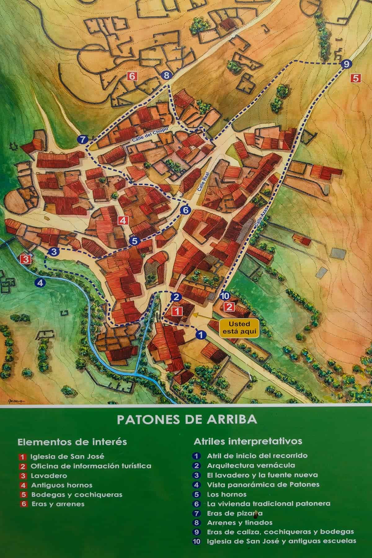 Plano de la ruta recomendada para hacer en Patones de Arriba en Madrid
